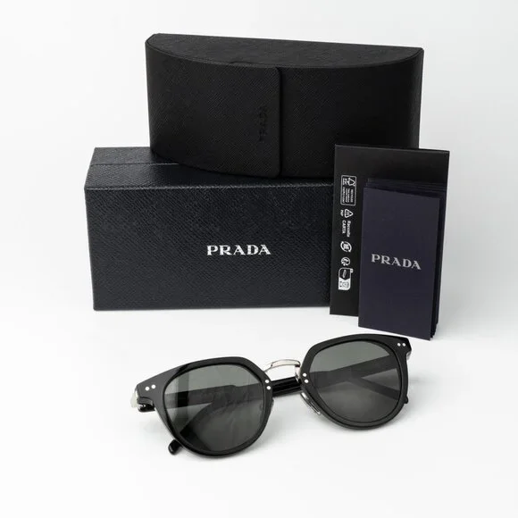 Prada Women Sunglasses Black Green Polarized Oval PR17YS 1AB03R BRAND NEW